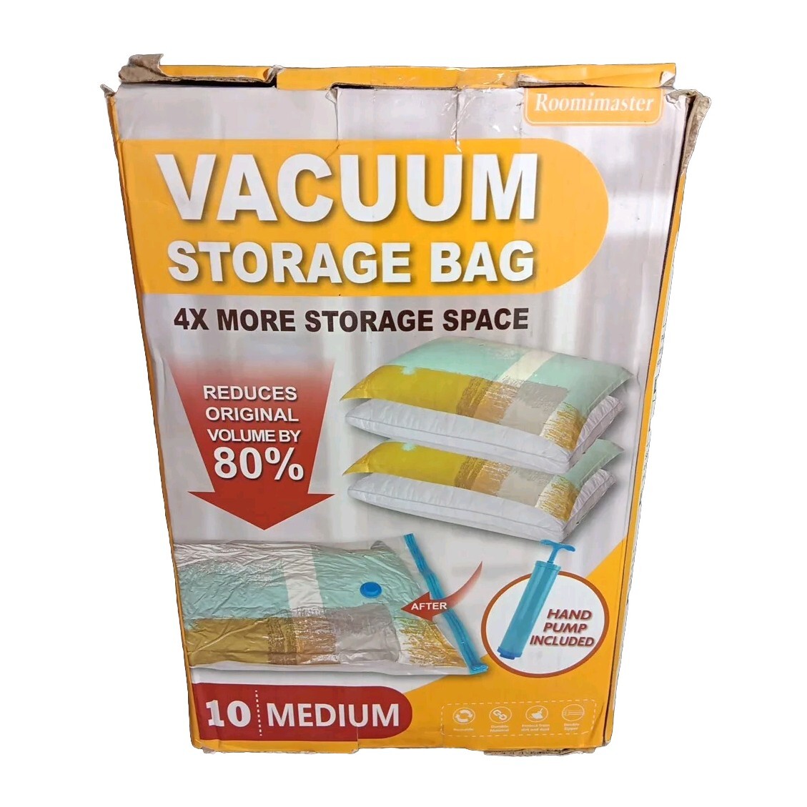 Roomimaster Vacuum Storage Bag 4X More Storage Space Medium 10ct W/ Hand Pump