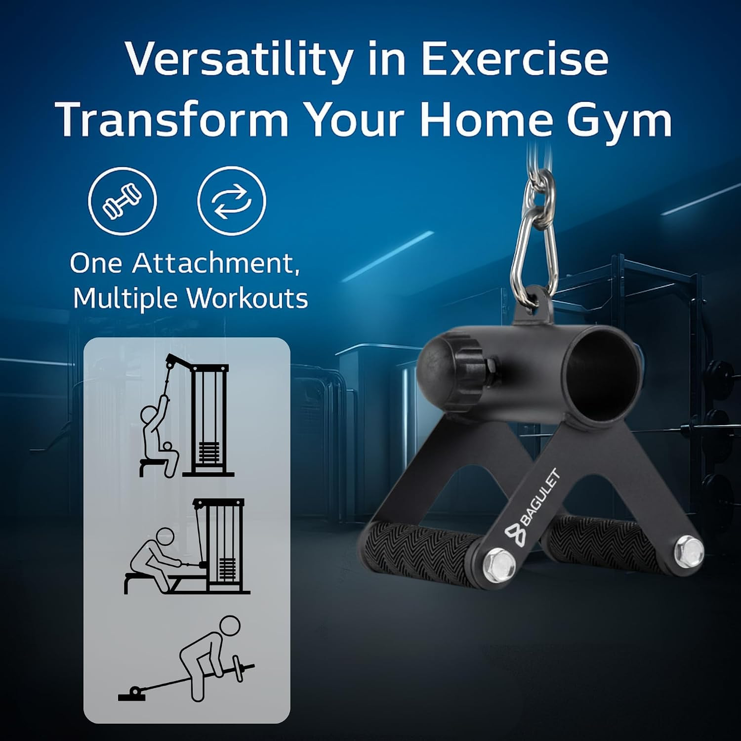 V Bar Attachment: Row Machine, LAT Pulldown, Landmine Handle, Soft Grip, Black,