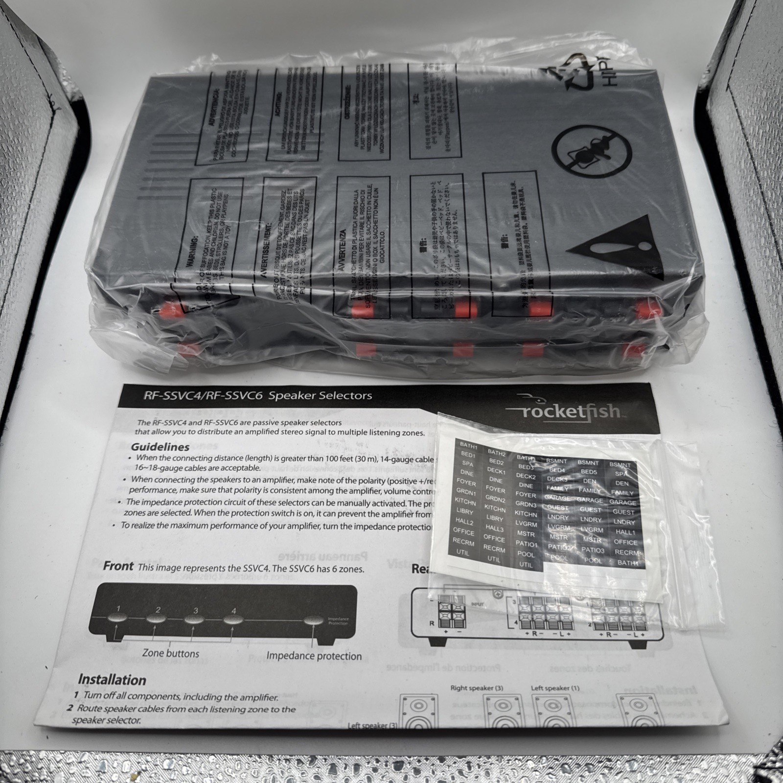 RocketFish RF-SSVC4 4-Pair Stereo Speaker Selector with Volume Control