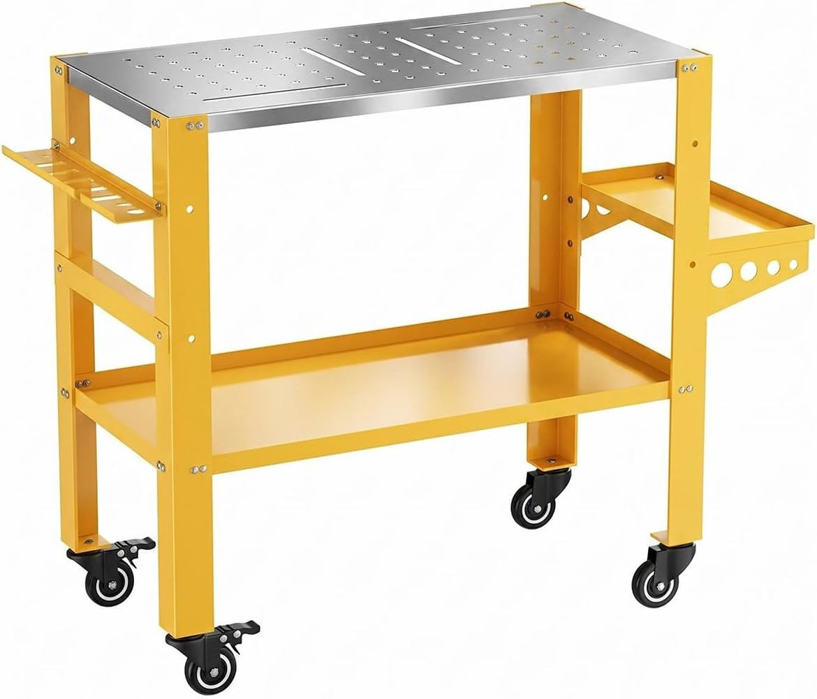 Welding Table 36"x18" Welding Workbench Table with Wheels 1200LBS Tool Rack Tray