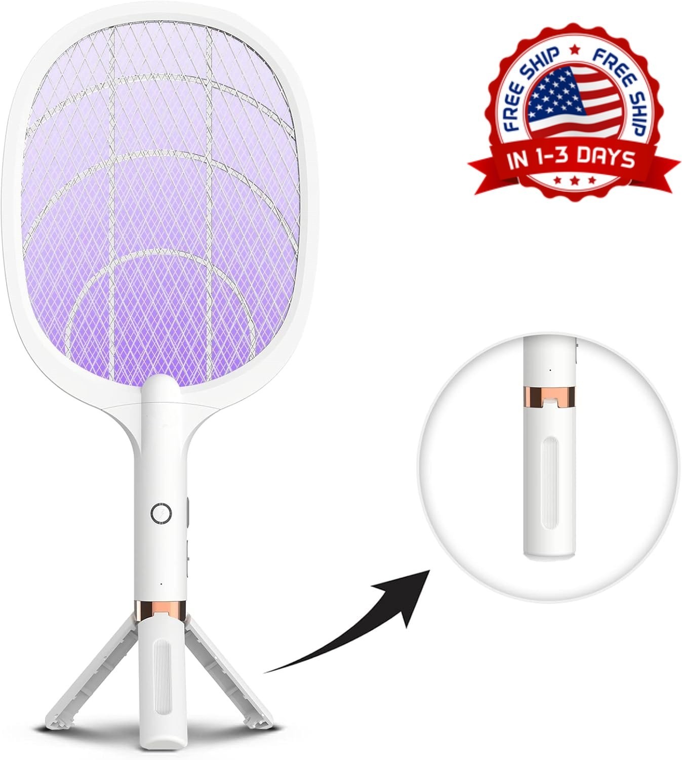 Raqueta electrica recargable para moscas insectos uso interior exterior
