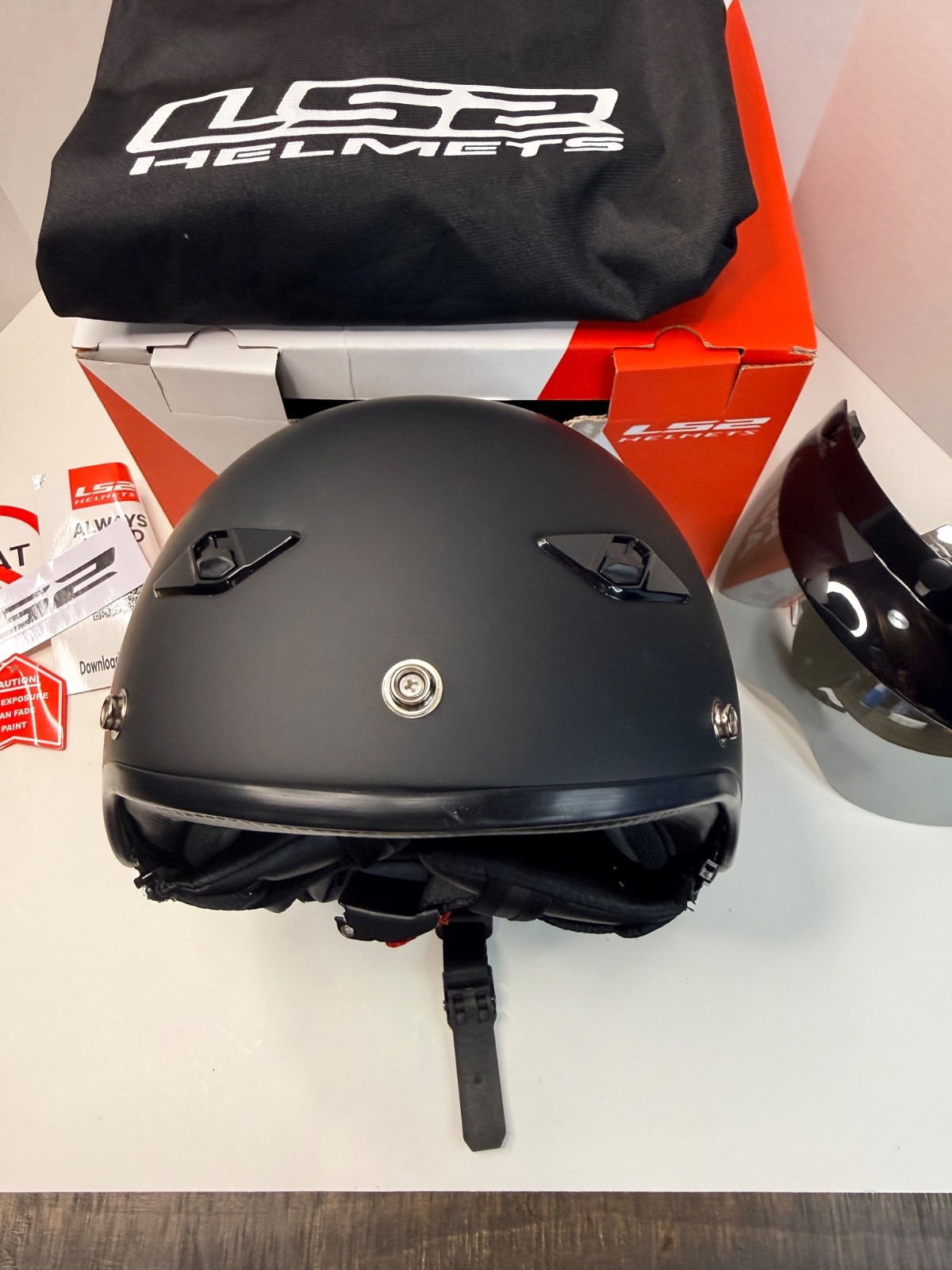 LS2 Bagger Half Helmet Matte Black XS w/ Bag & Visor — Open Box