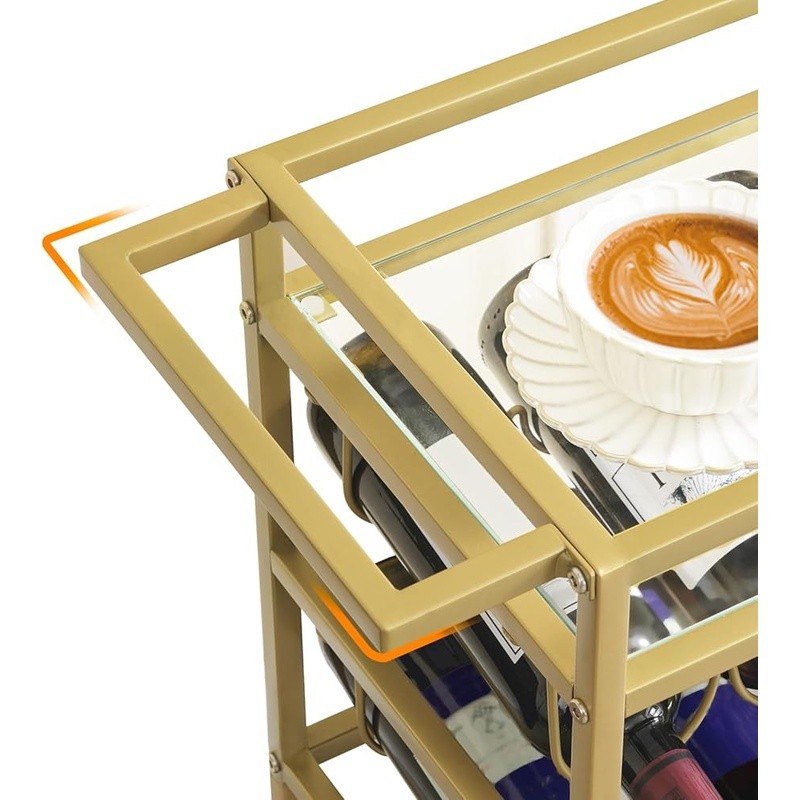 Multi-Level Kitchen Cart W/ Wine Rack Glass Holders Rolling Storage Trolley New