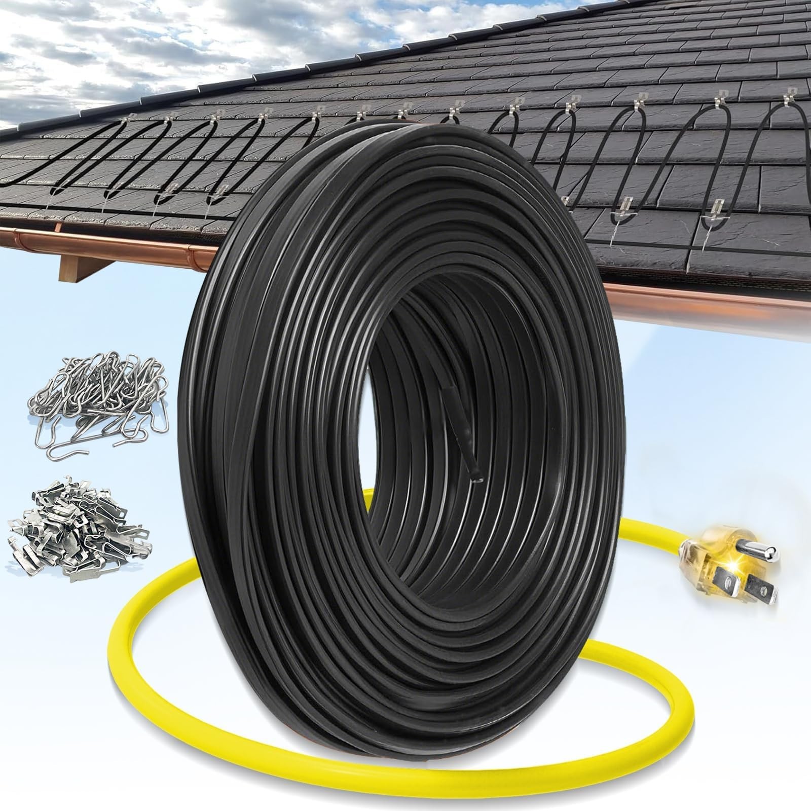 15 FT Self Regulating Roof Gutter Heating Cable Kit for Snow Melt | 6W/FT 120...