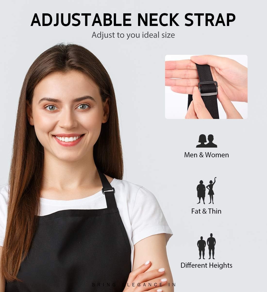 Syntus 2 Pack Adjustable Bib Apron Waterdrop Resistant with 2 Basic Black