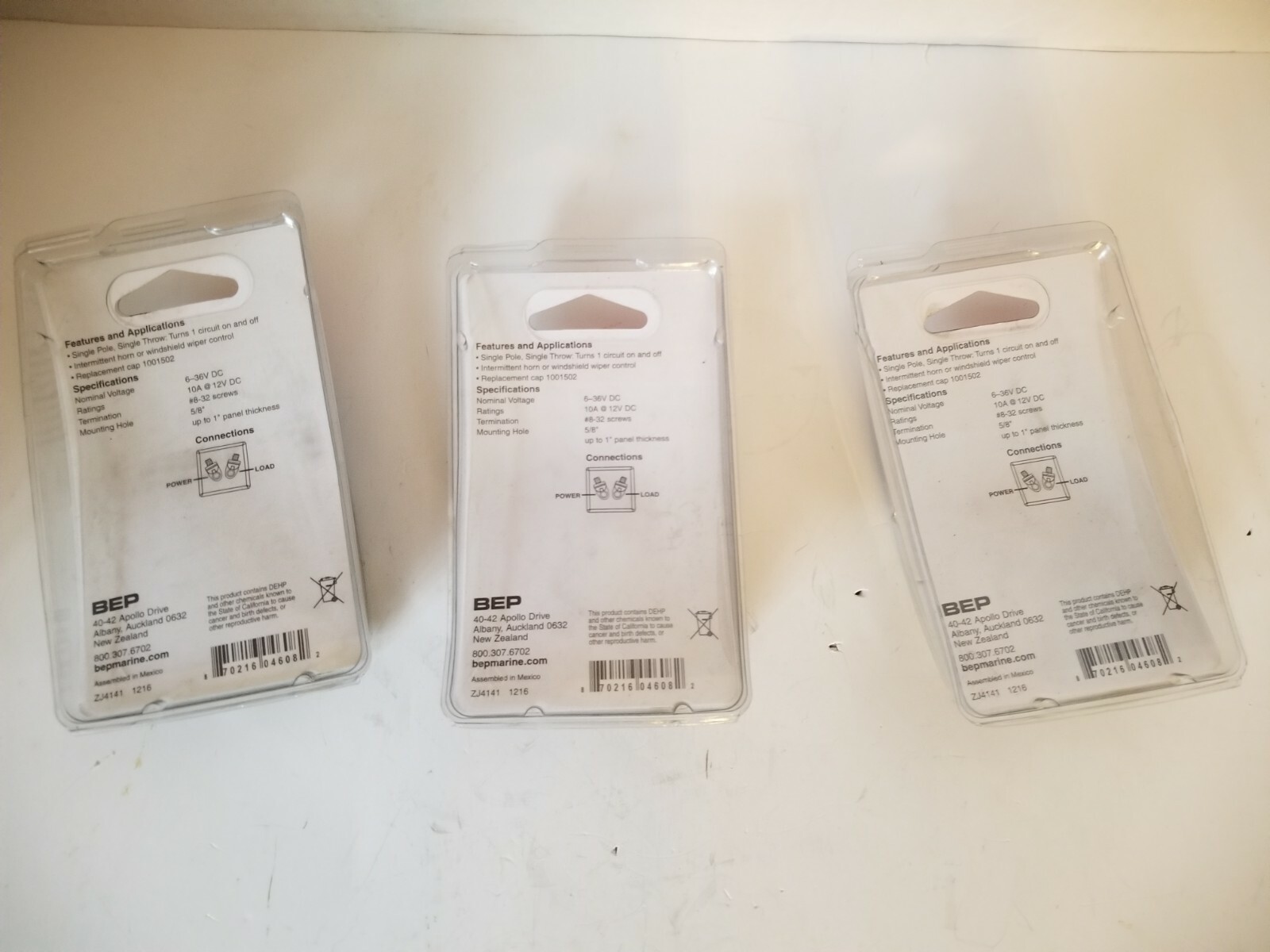 Lot of 3 BEP Push Button Switch, OFF-(ON), 6-36VDC, SPST, 1001505