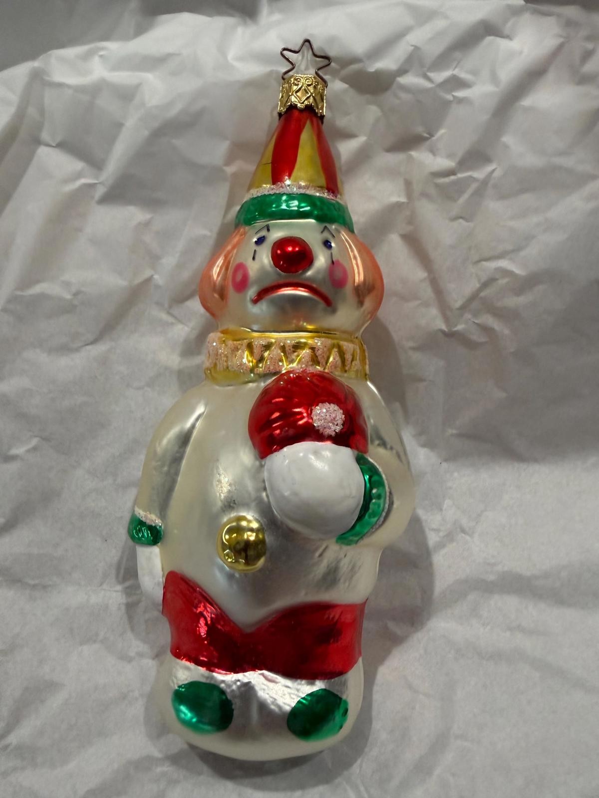 Vtg Old World Christmas/Inge-Glas Jolly Clown Glass Blown Ornament “Sad Face”