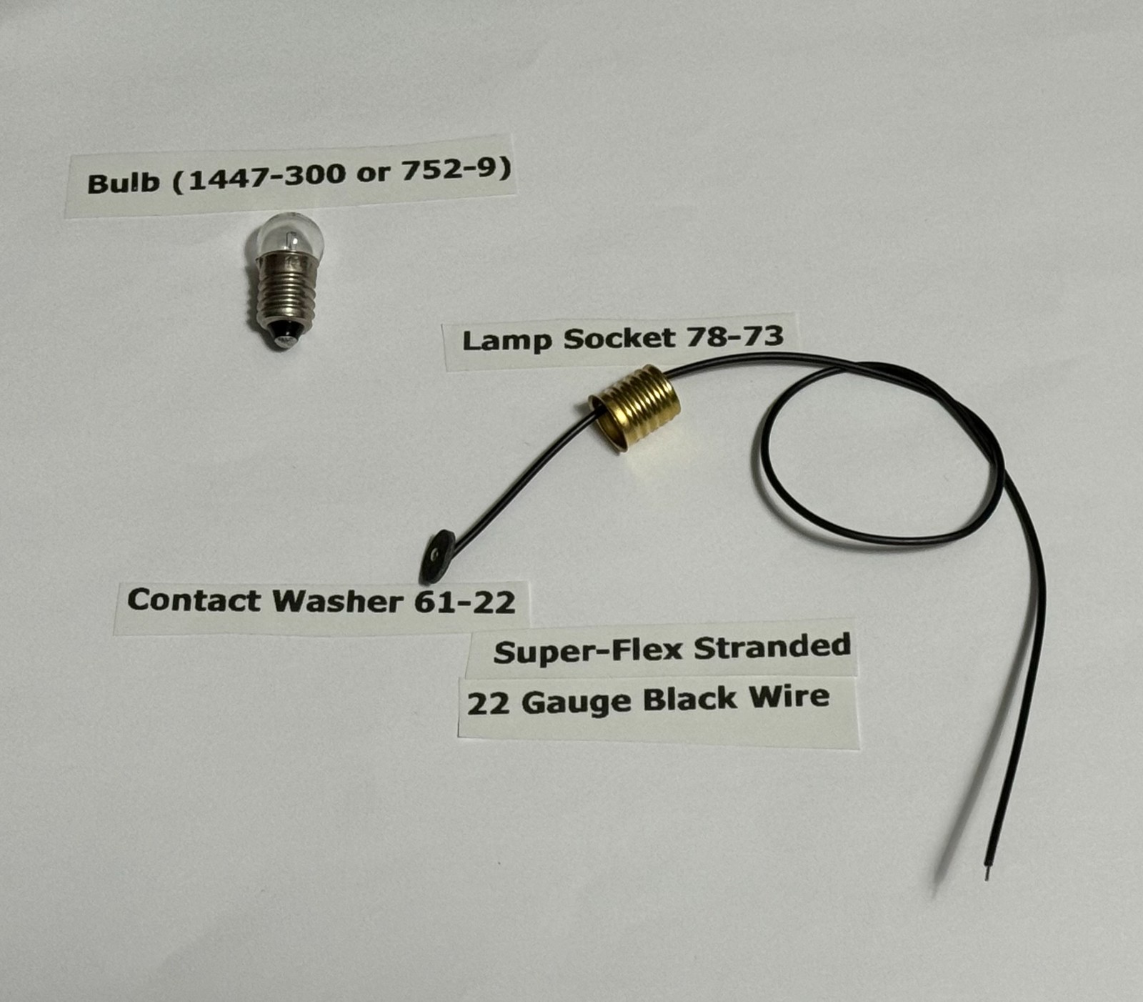 61-22 Contact w/ 12" Wire w/ 78-73 lamp socket for Lionel engines 671, 2020 2035