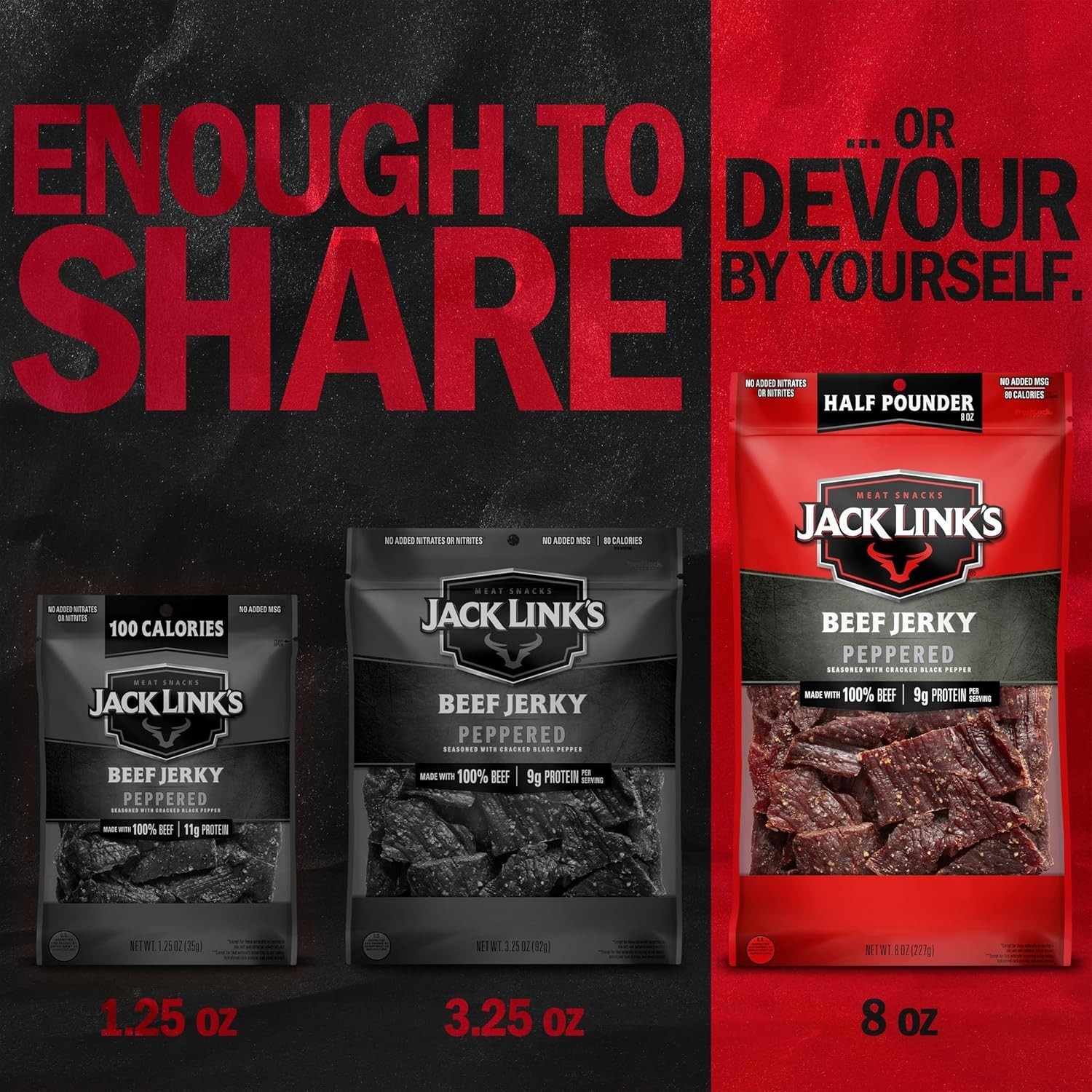 8oz Resealable Peppered Beef Jerky: Bold Taste, 9g Protein, Perfect for Sharing