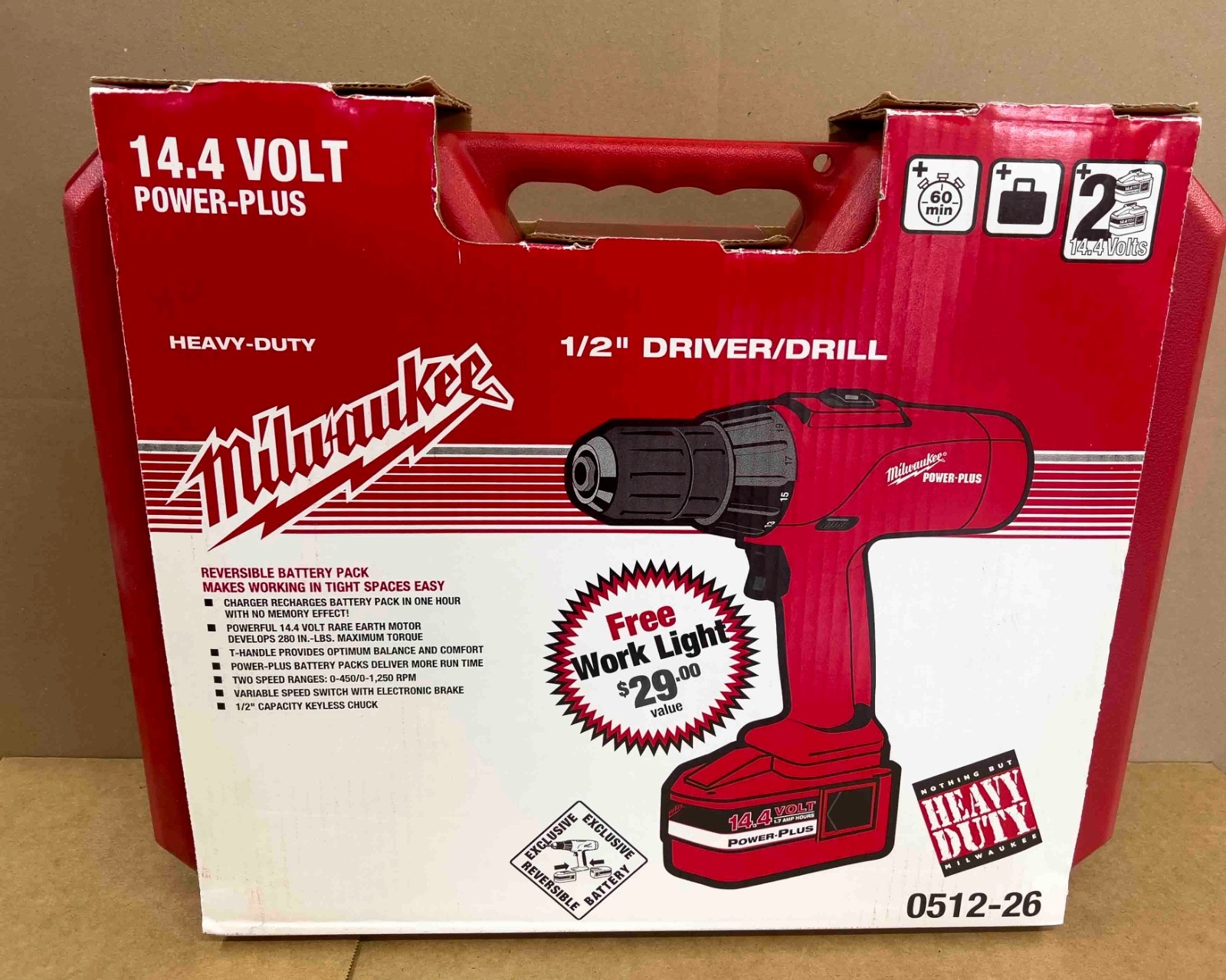 Milwuakee 0512-26 1/2" Driver Drill kit 14.4V, with flash light.