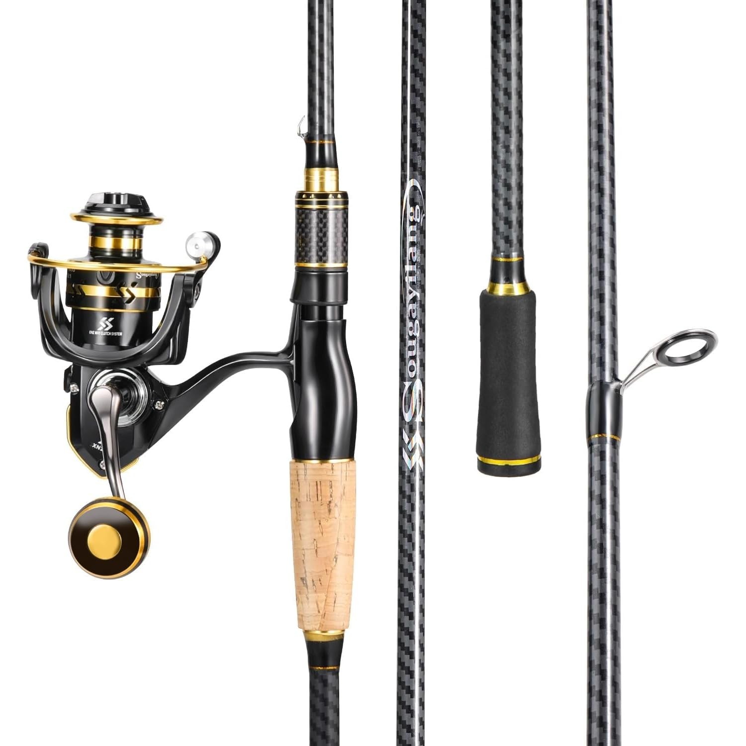 Sougayilang Spinning Fishing Combos, Carbon&Glass Fiber Composite 2 Piece Fis...