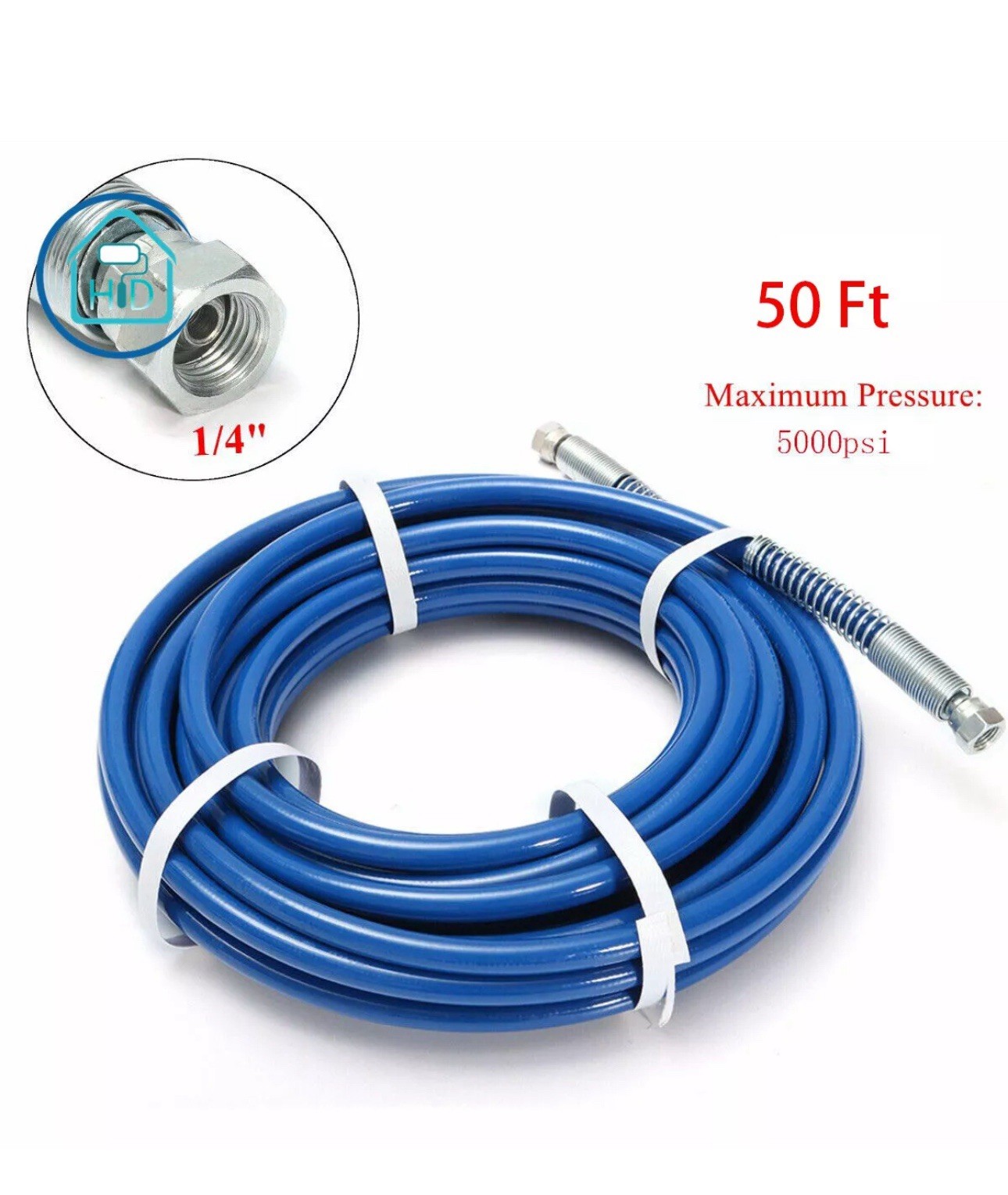15M 50Ft 1/4''Airless Paint Spray Hose Sprayer Light Flexible Fiber Tube 4000PSI