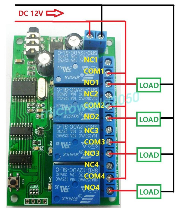 AD22B04 12V 4CH MT8870 DTMF Tone Signal Decoder Relay Phone Remote Control PLC