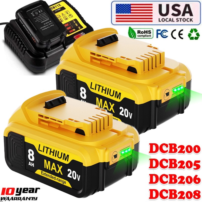 20V FOR DE-WALT 20 Volt MAX Lithium-Ion Battery / Charger DCB206 DCB201 DCB200-2