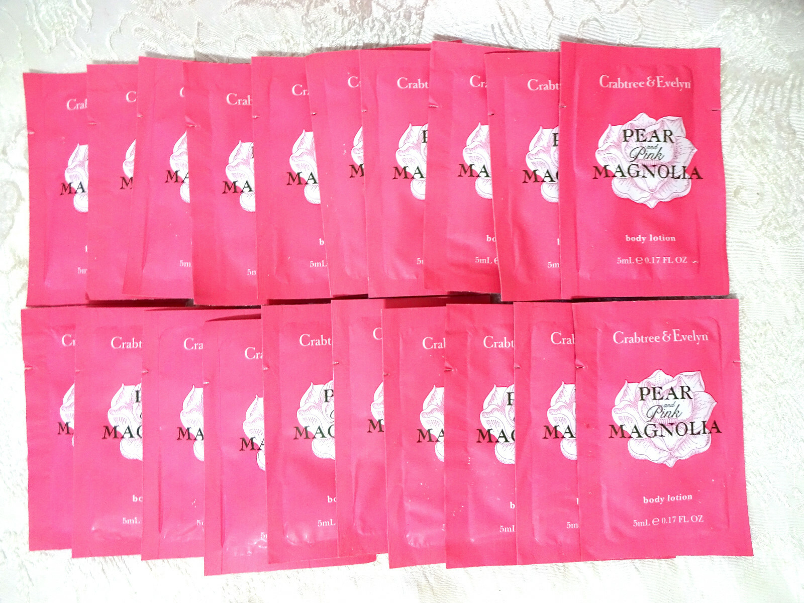 Crabtree & Evelyn PEAR & PINK MAGNOLIA Body Lotion 0.17 oz SAMPLES X 20