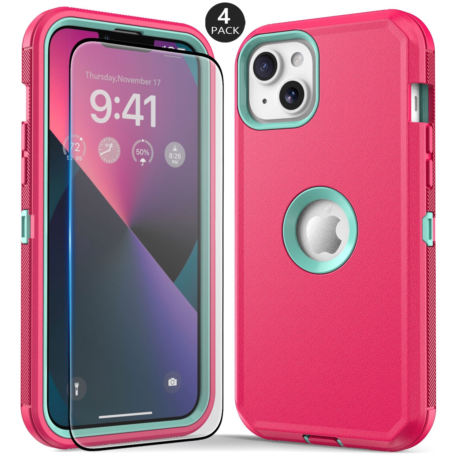For iPhone 13 Rugged Shockproof Case Hard Soft Protective Cover / Tempered Glass