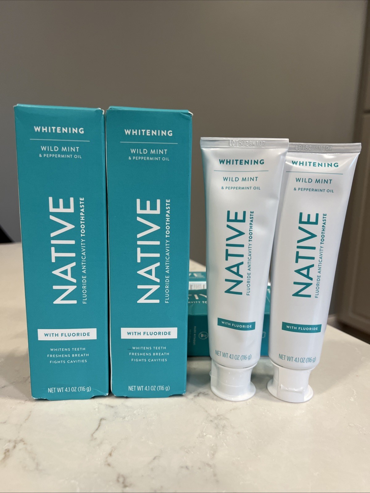 4 Pack Native Whitening Toothpaste 4.1oz Wild Mint Fluoride EXP 12/2026 New
