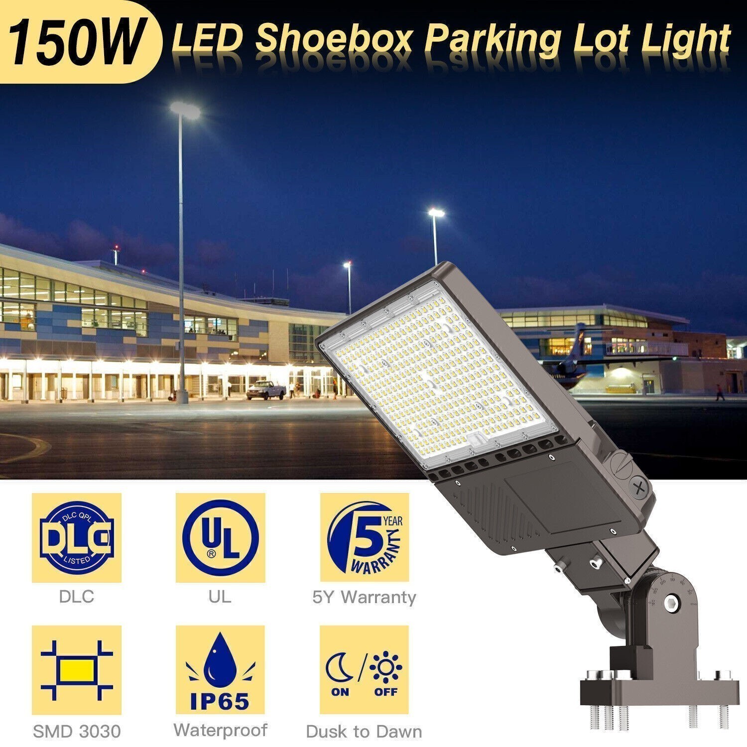 150W LED Parking Lot Light Outdoor Street Shoebox Security Lighting Dusk To Dawn
