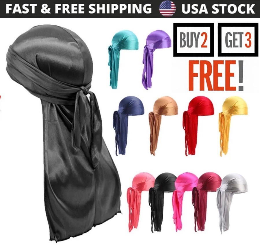 Silky Satin Durag Premium Unisex Bandana Wave Cap Hat Doo Rag Biker Head Wrap