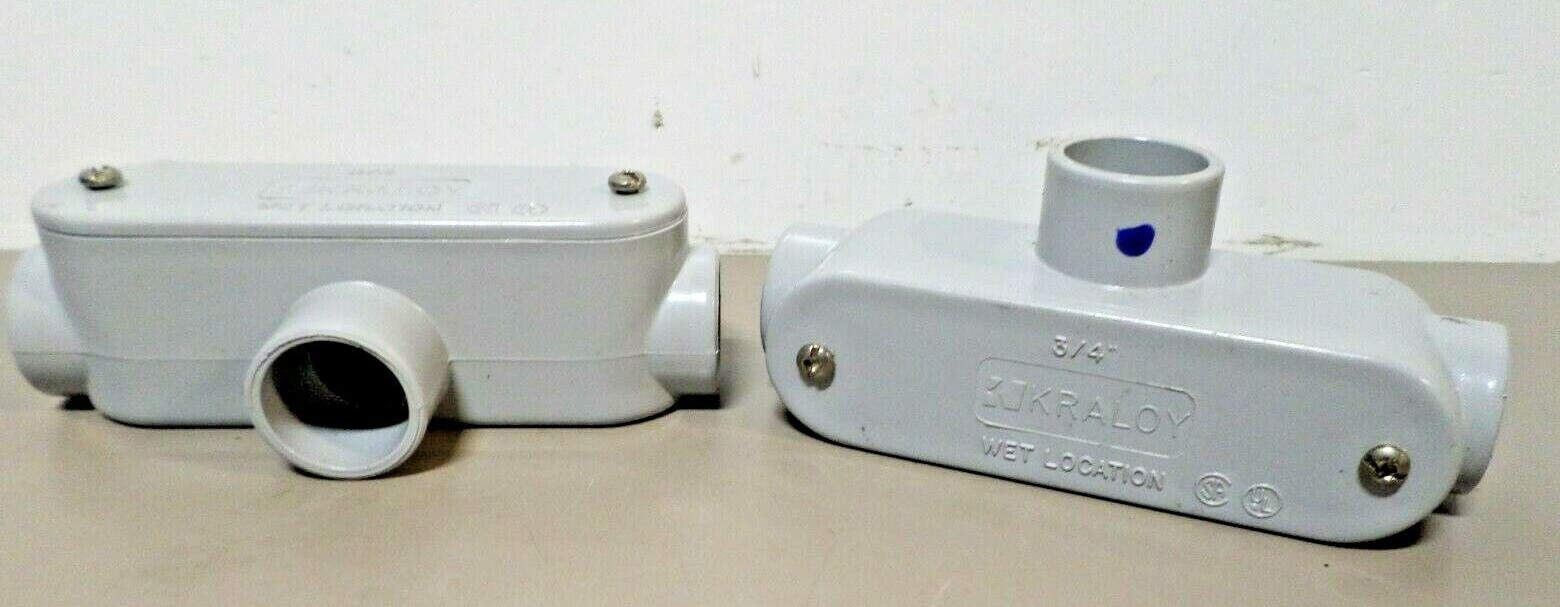 Lot of 2 - Kraloy T07 Wet Location T-Shape PVC Access Fitting w/ Cover 3/4"