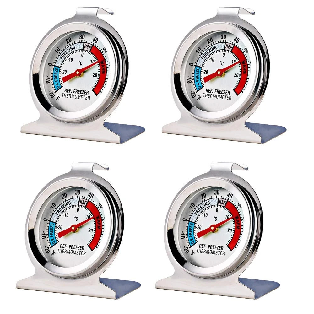 4 Pack Refrigerator Freezer Thermometer Large Dial Analog Stainless Steel