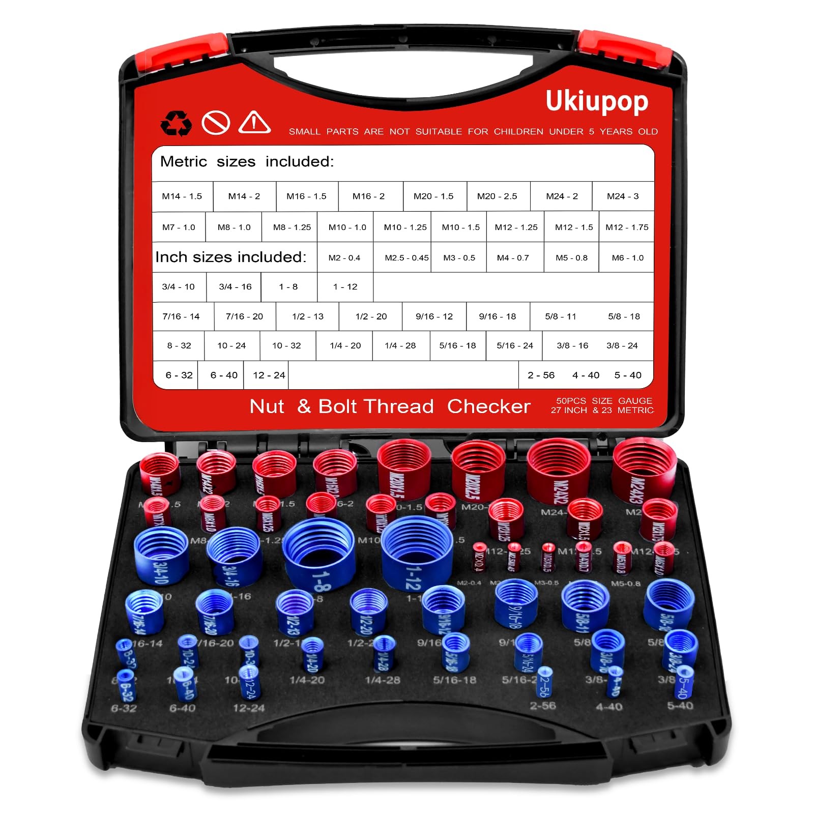 50PCS Thread Checker Kit – SAE & Metric Bolt Thread Checker, Nut & Bolt Size ...