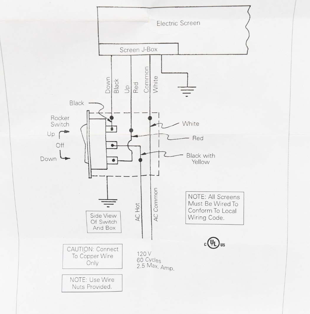 Up Down Switch For Da-lite Tensioned Advantage Electrol 84401 Projection Screen