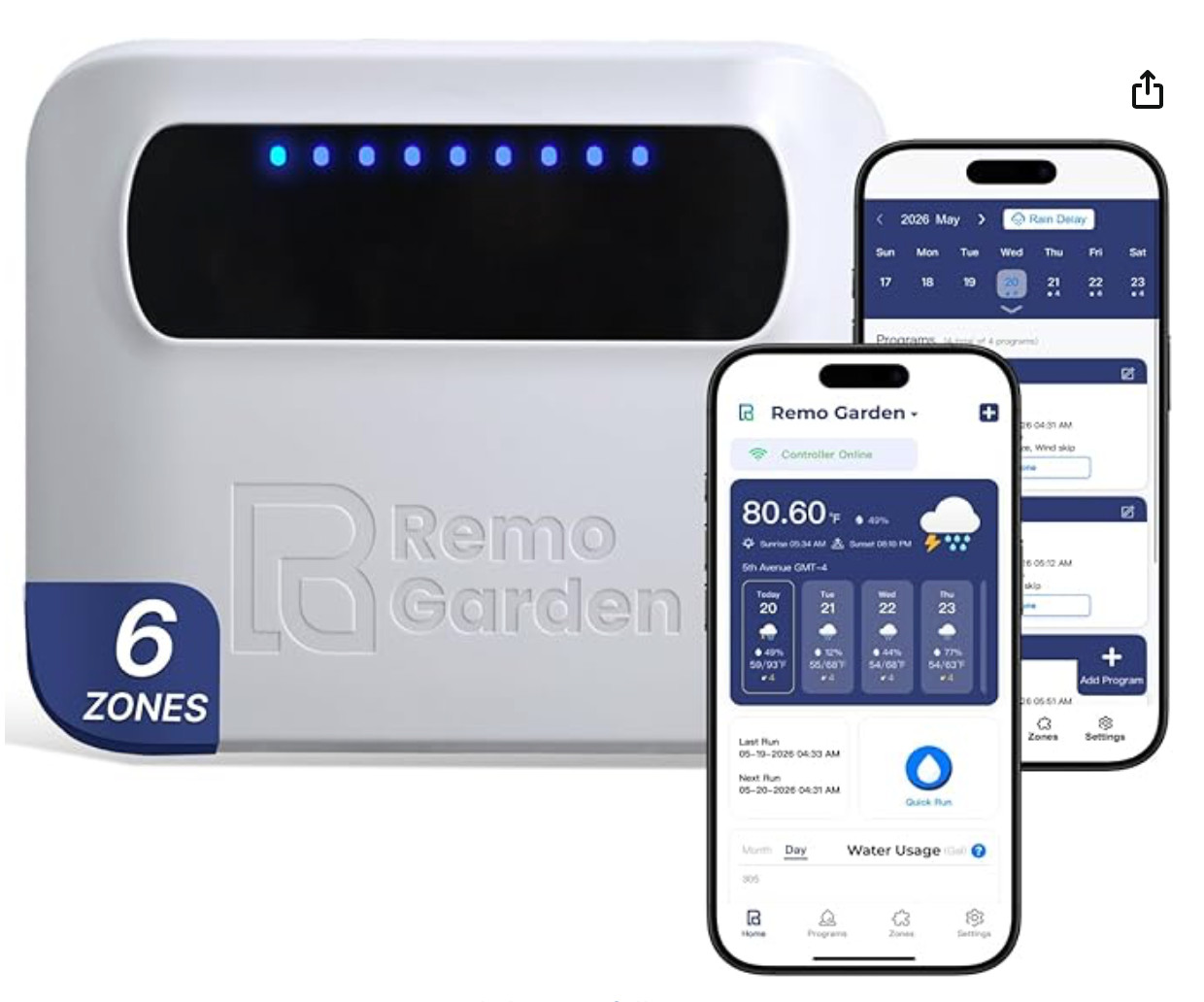 Smart Sprinkler Controller 6 Zone WiFi Irrigation System w/ App & Weather Sched.