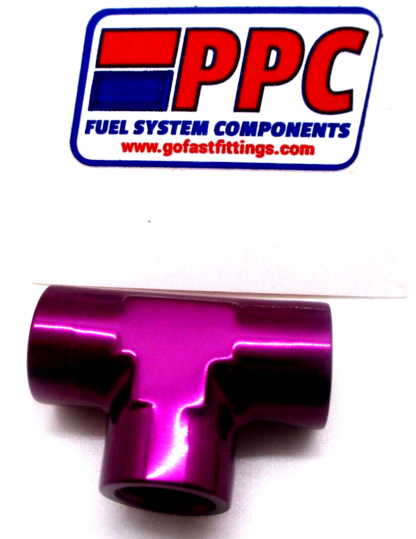Pipe Tee Fitting Female 1/8" x 1/8" x 1/8" NPT Purple Show Polish Anodized Alum