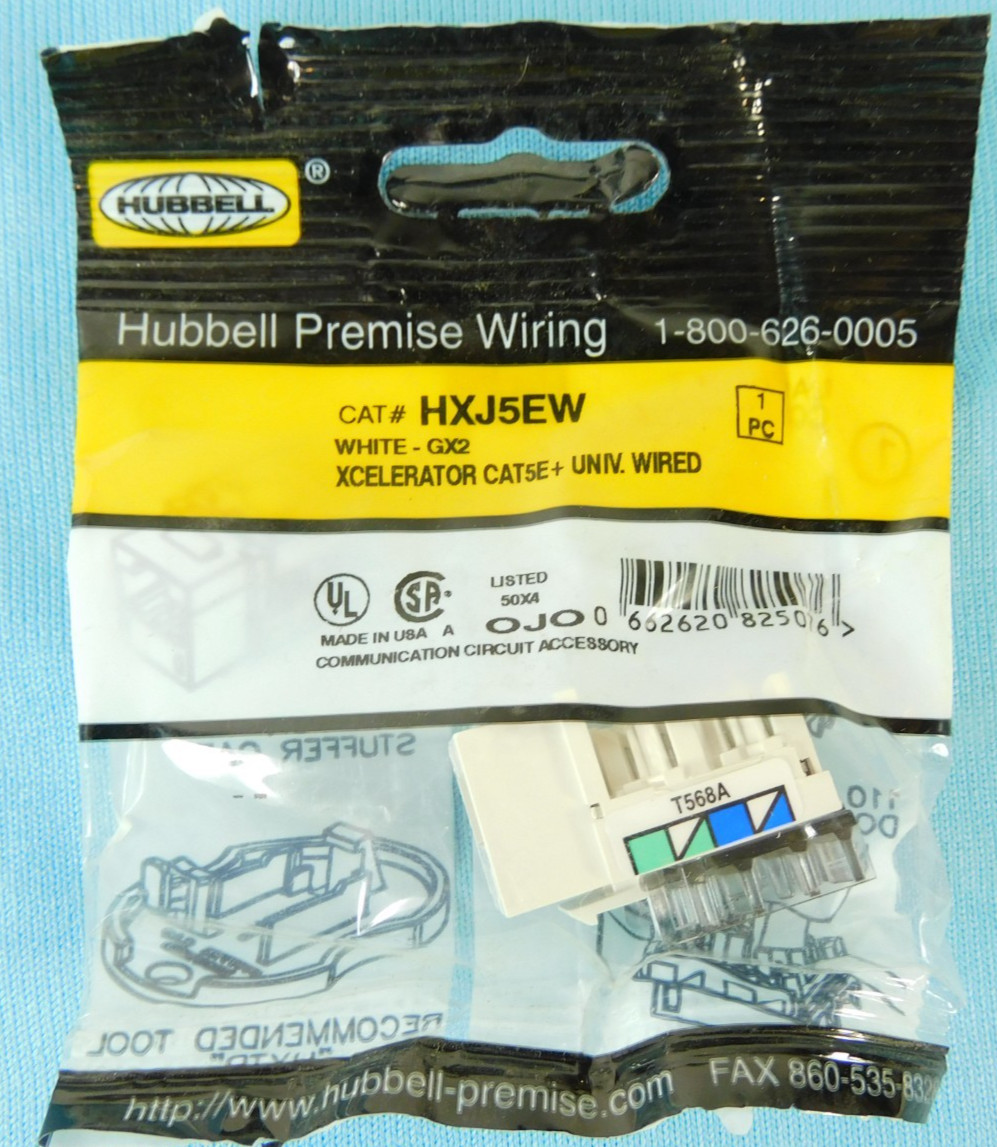 Hubbell HXJ5EW Cat5e XCELERATOR Series Keystone Jack - White