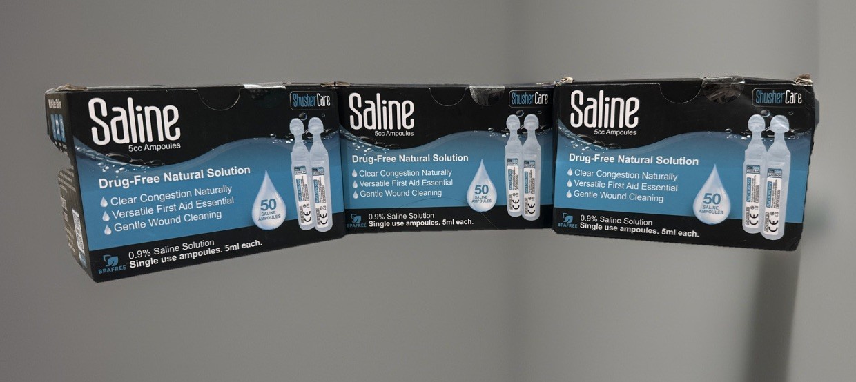 Lot Of 3 Shusher Care Saline 150 Ct Total Ampoules Exp 04/2028