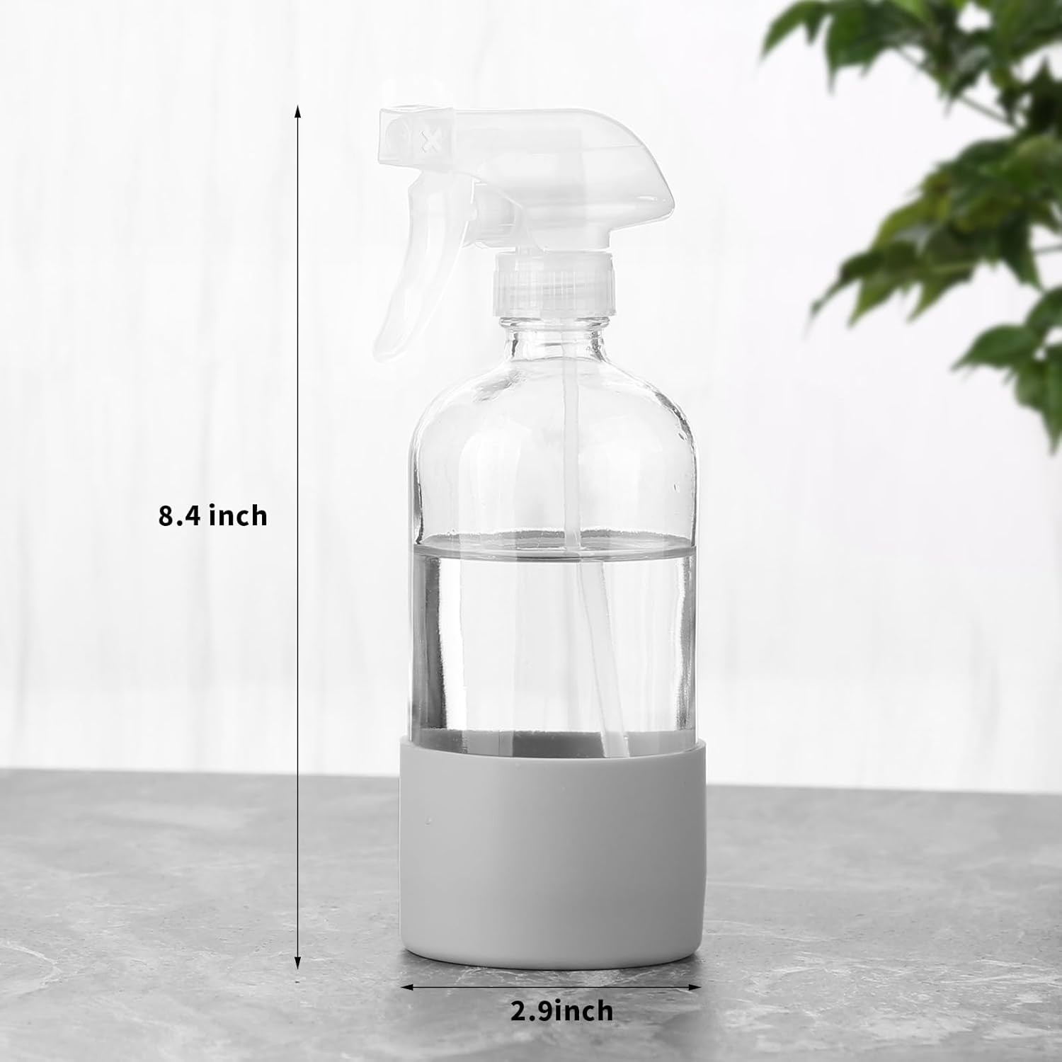 Glass Spray Bottles (2-Pack) with Silicone Sleeve - 16Oz Empty Refillable Bottle