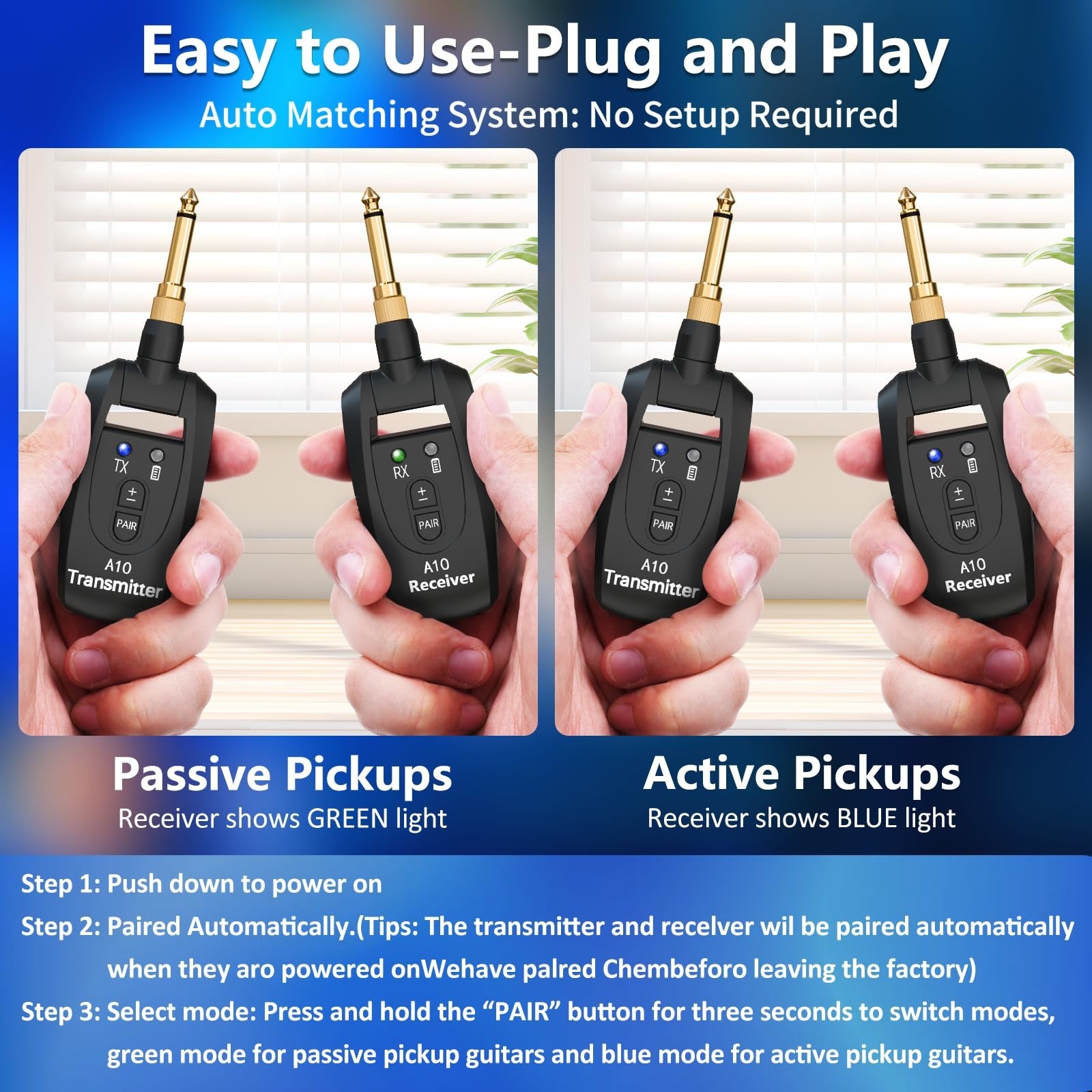 2.4GHz Wireless Guitar Transmitter Receiver Auto Pairing (A10) | Wireless Gui...