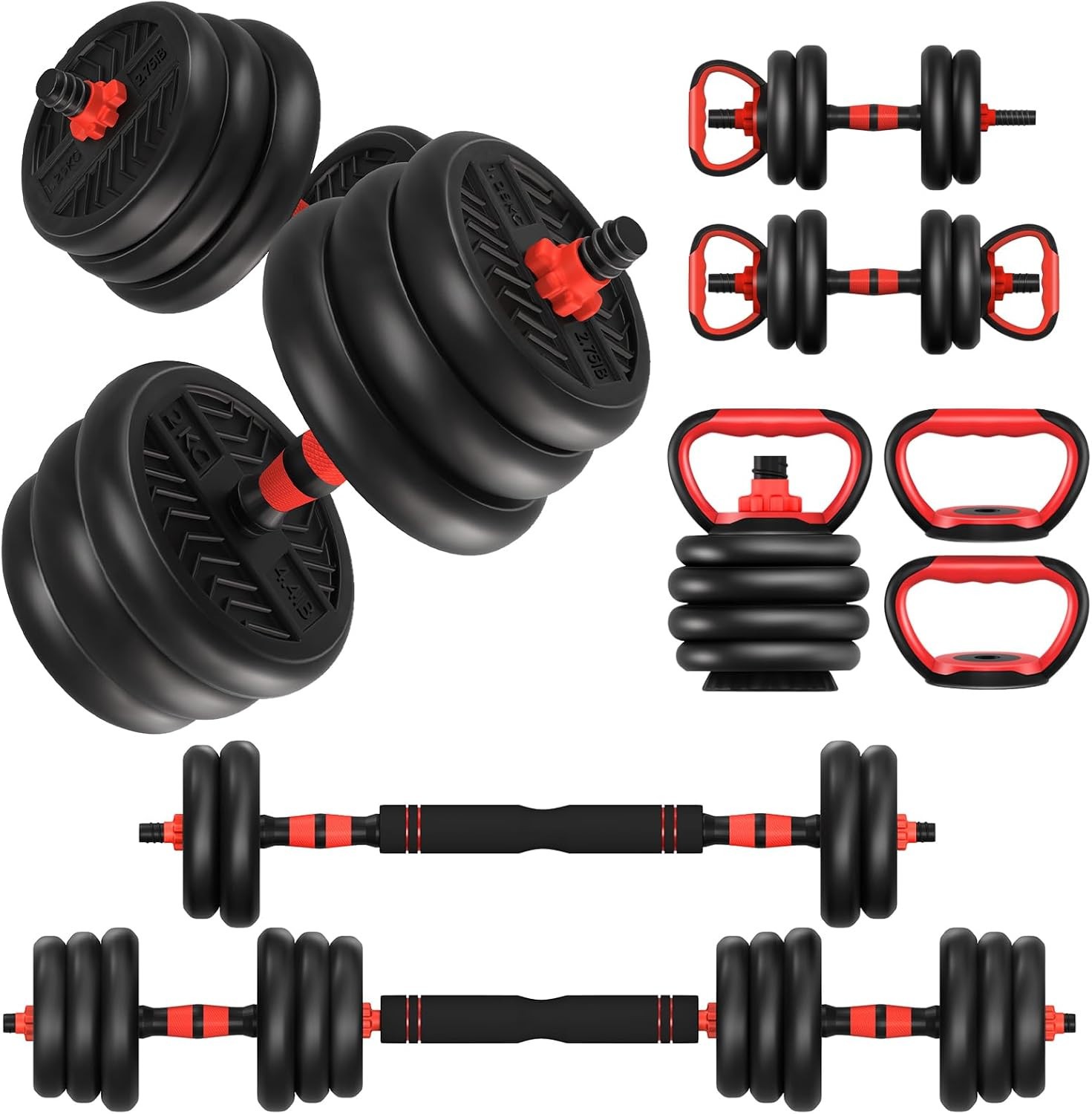 Adjustable Dumbbells 20-80LB 4-in-1 Barbell/Kettlebell