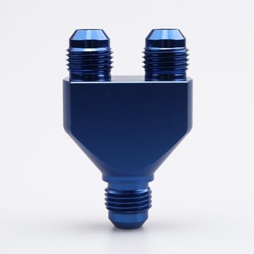 -6 AN In to -6 AN Out Y Block Splitter Fuel Fitting Aluminum 3 x 6AN Blue