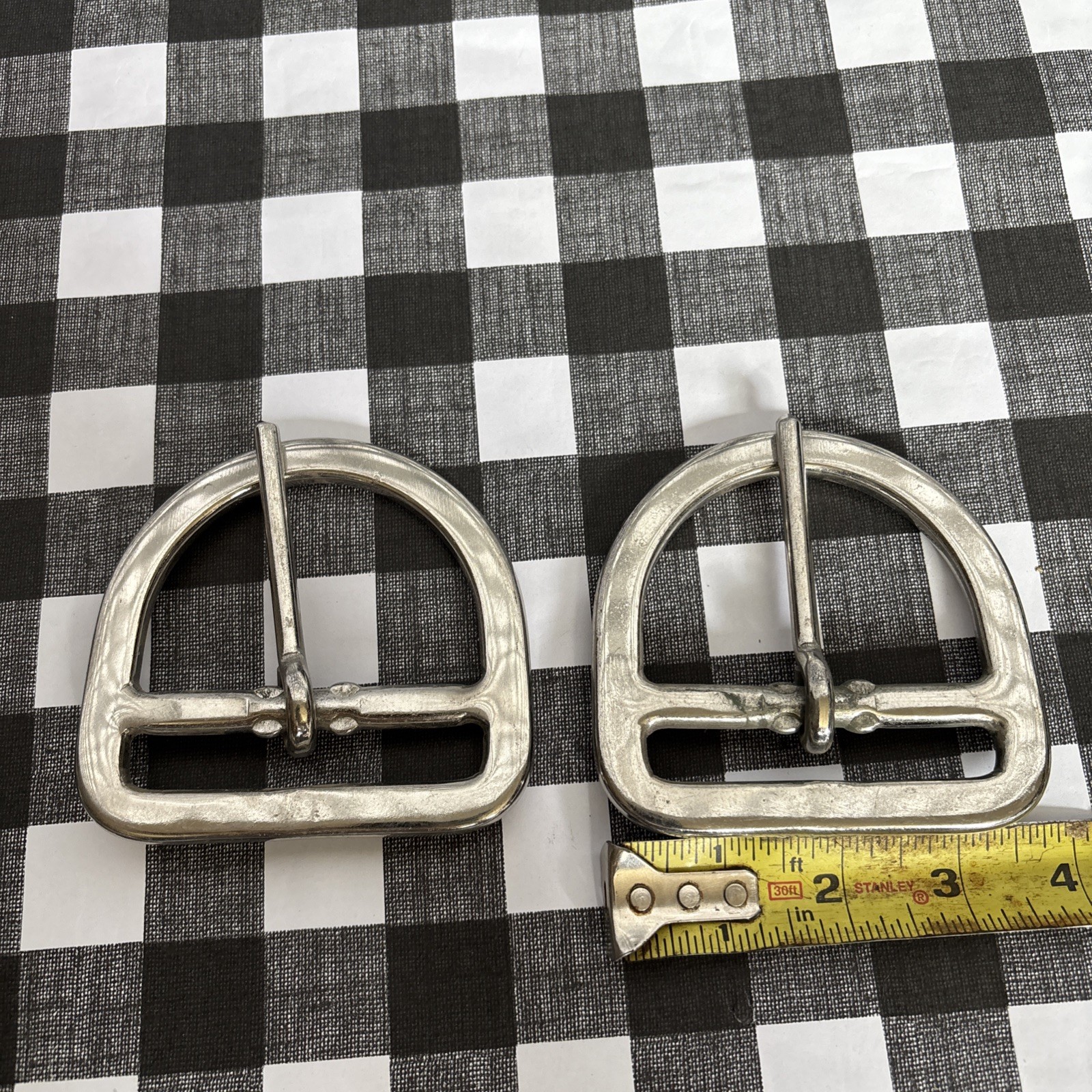 Lot Of 2  3-1/2” D-Ring Cinch Buckles  Leathercraft Tack  silver color