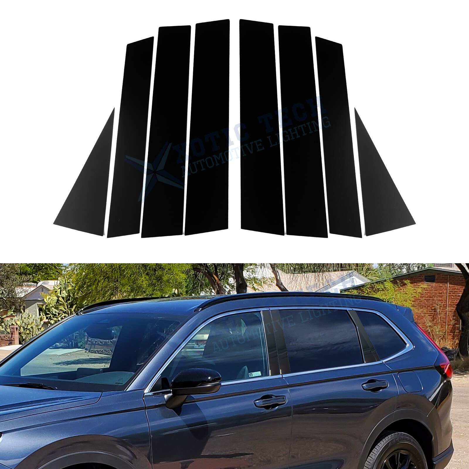 Door Pillar Post Window Trim For Honda CRV 2023-up Pre-cutted Glossy Black Set