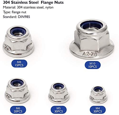 Flange Nylon Inserted Lock Nuts Assortment Kit,304 Stainless Transparent