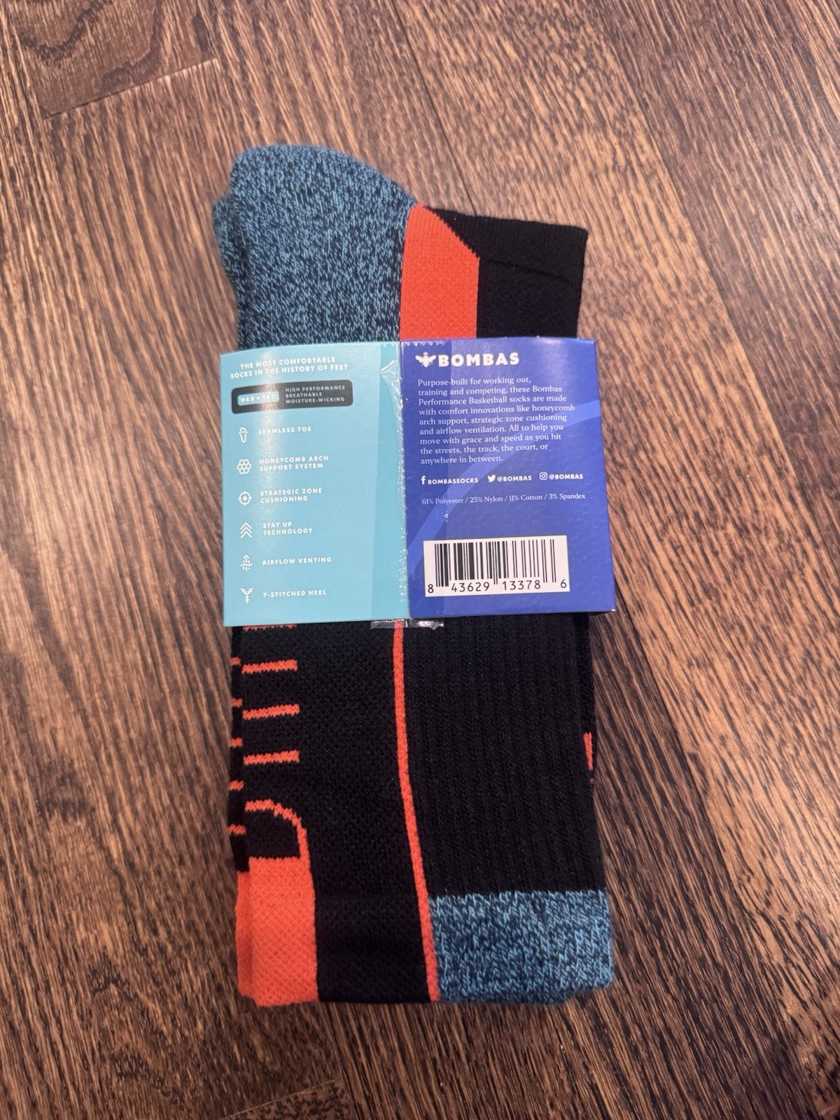 Bombas Calf Basketball Socks L Black/Blue/Orange Unisex Sport NEW