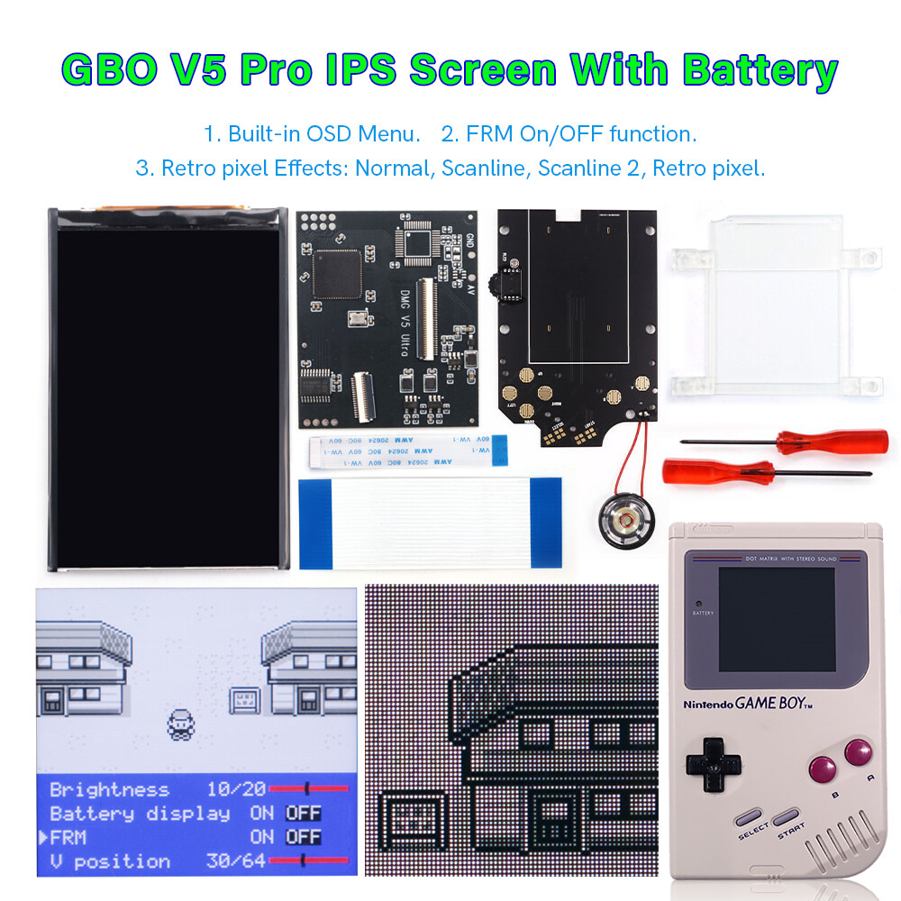 36 Colors Game Boy DMG V5 Pro IPS LCD Backlight Kit w/OSD FRM Menu+Pre-cut Shell