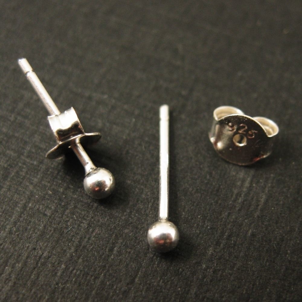 Sterling Silver Simple Stud Earrings - Silver Ball Tiny Studs ( 2 pairs - 4 pcs)