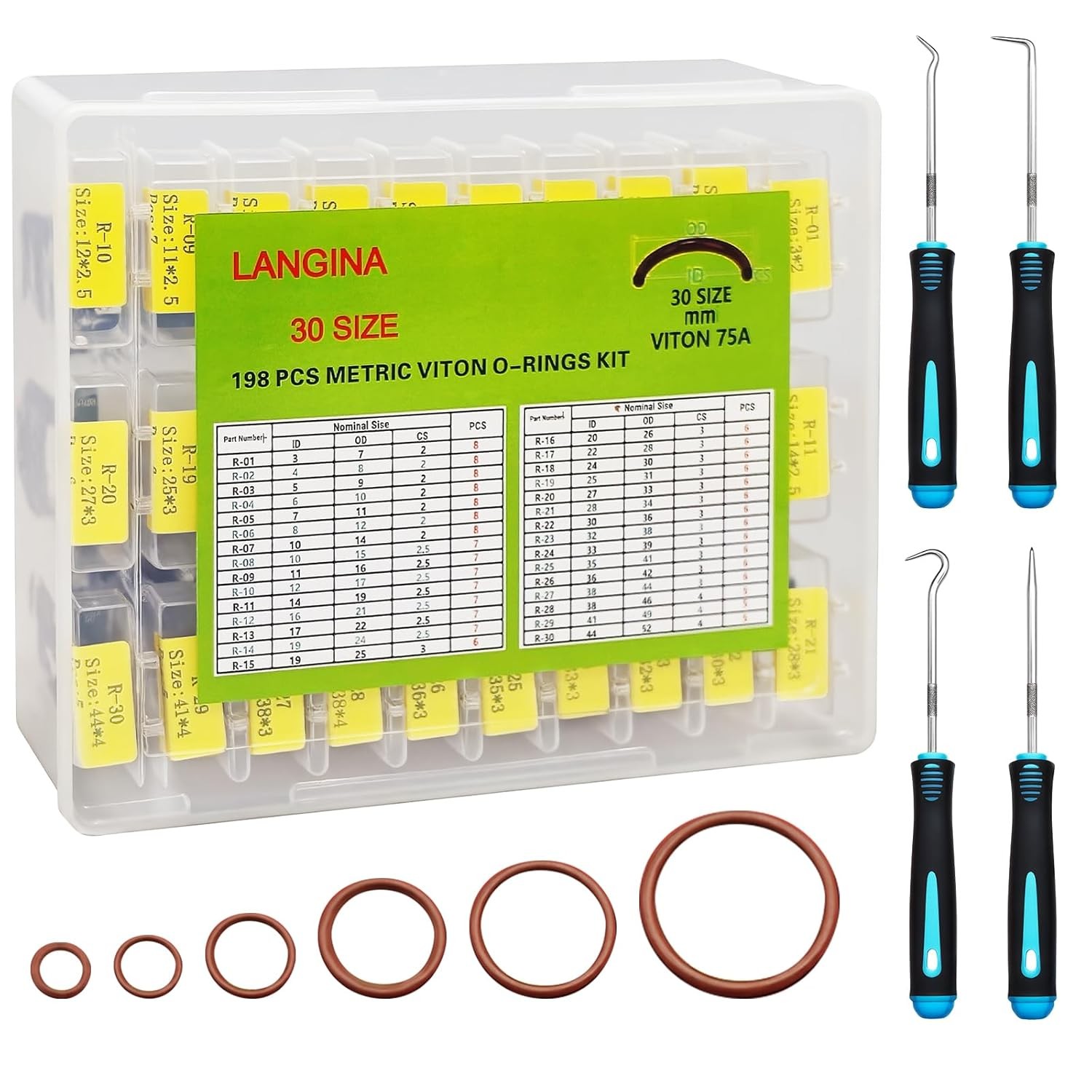 198PCS Viton O Ring Kits, 30 Sizes Metric O-Rings Kit, Brown brown