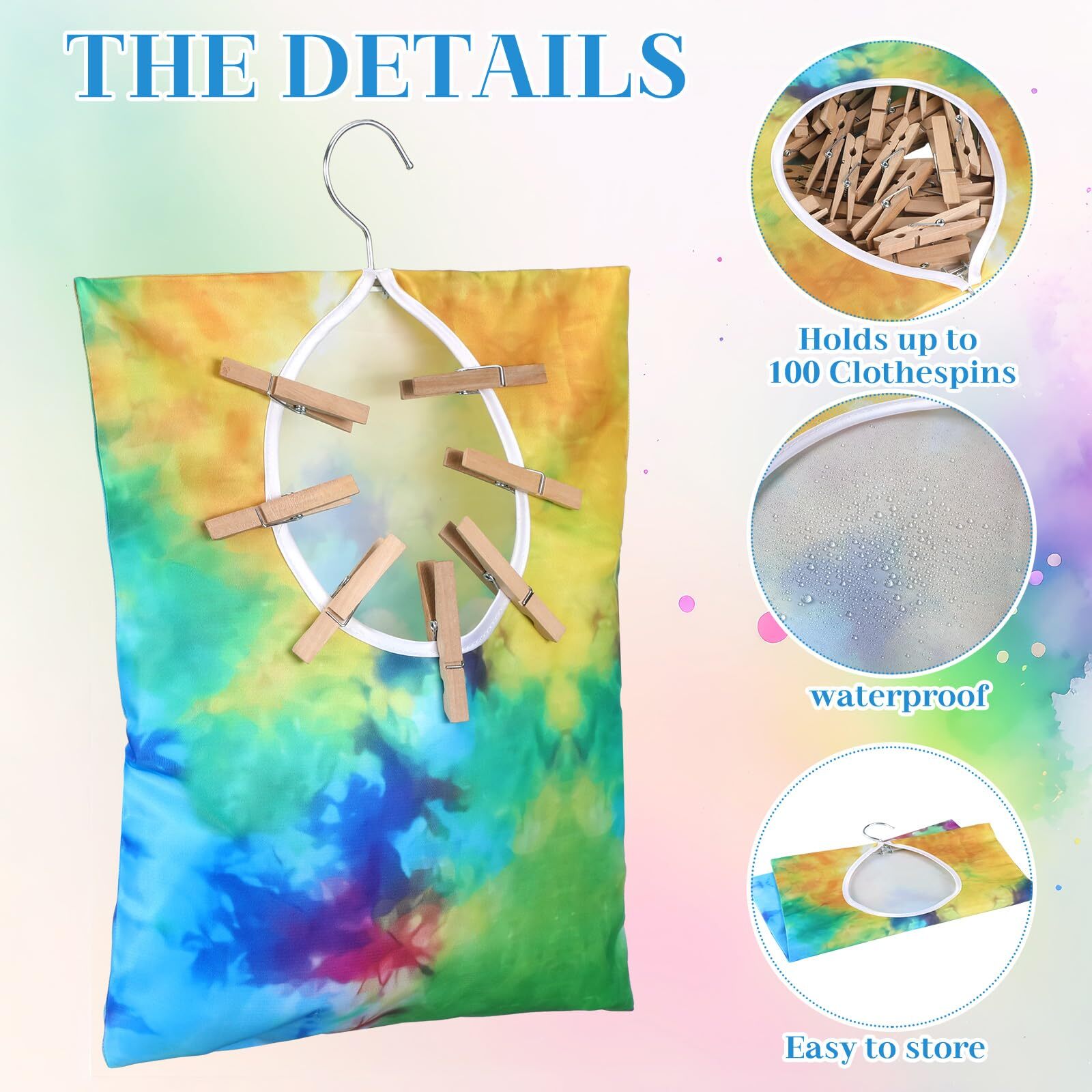 2 Pcs Clothespin Bag with Hanging Hook 15 x11" Summer Laundry Clothes Pin
