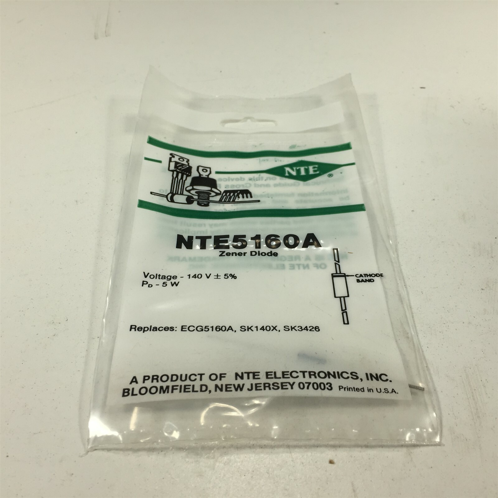 (5) NTE NTE5160A Zener Diode, 5 Watt - Lot of 5