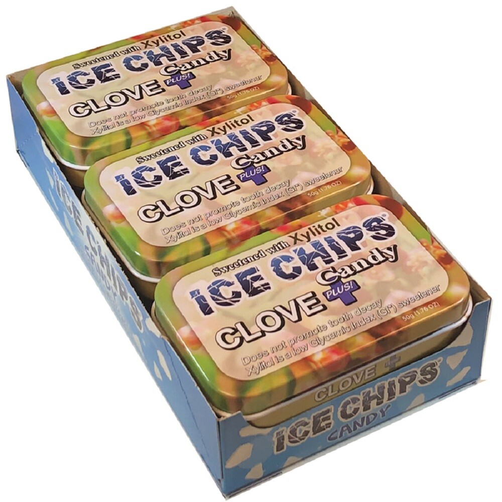 ICE CHIPS Xylitol Candy 6 Tins; Keto Friendly, Gluten Free  (Clove)