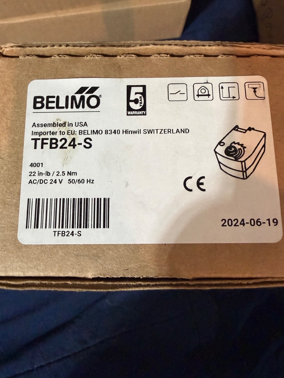 Belimo TFB24-S AC/DC 24V Spring Return Auxiliary Switch - Orange New