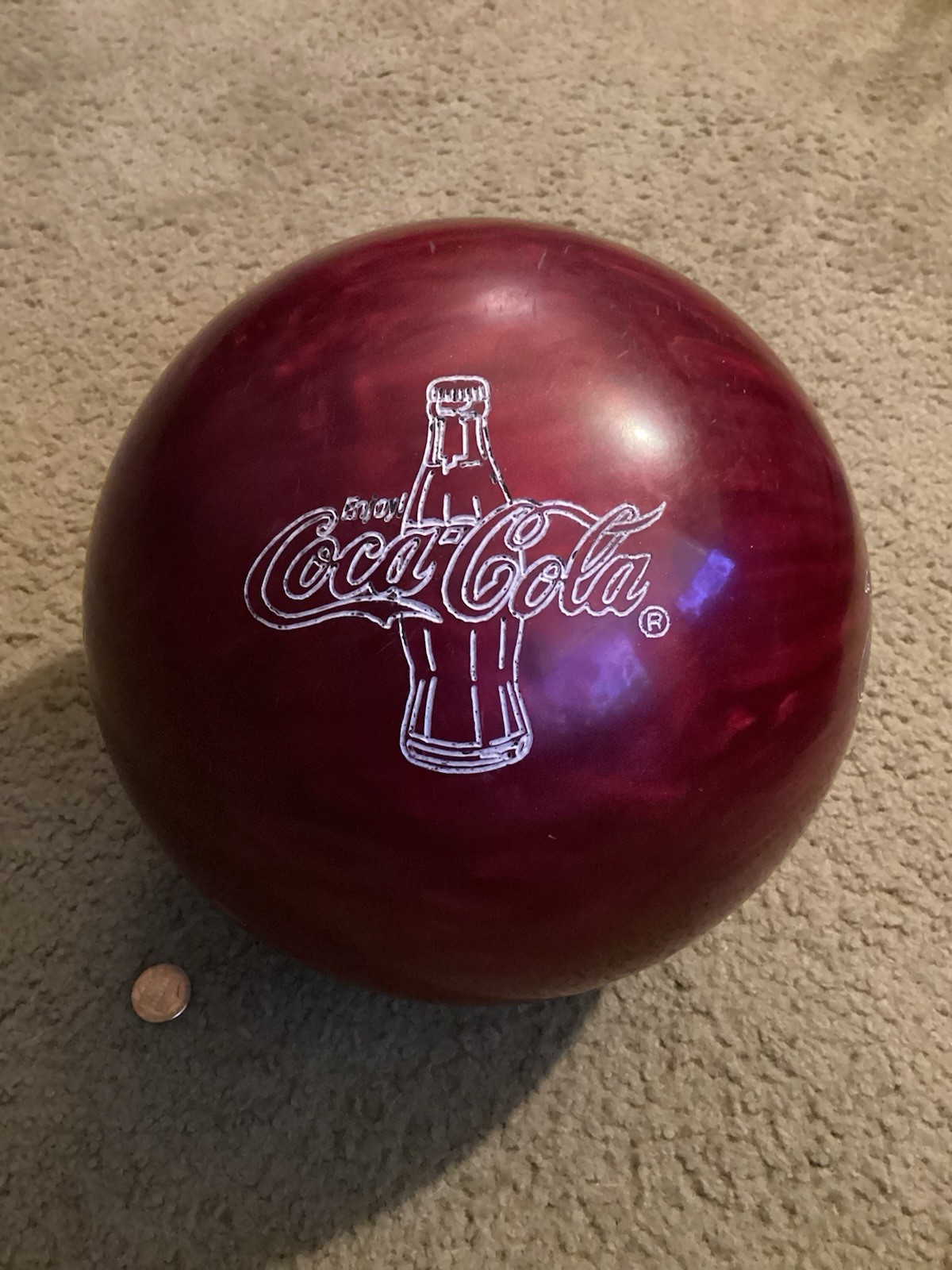 Vintage AMF RED COCA COLA Logo BOWLING BALL 12.5 Weight Drilled Advertising