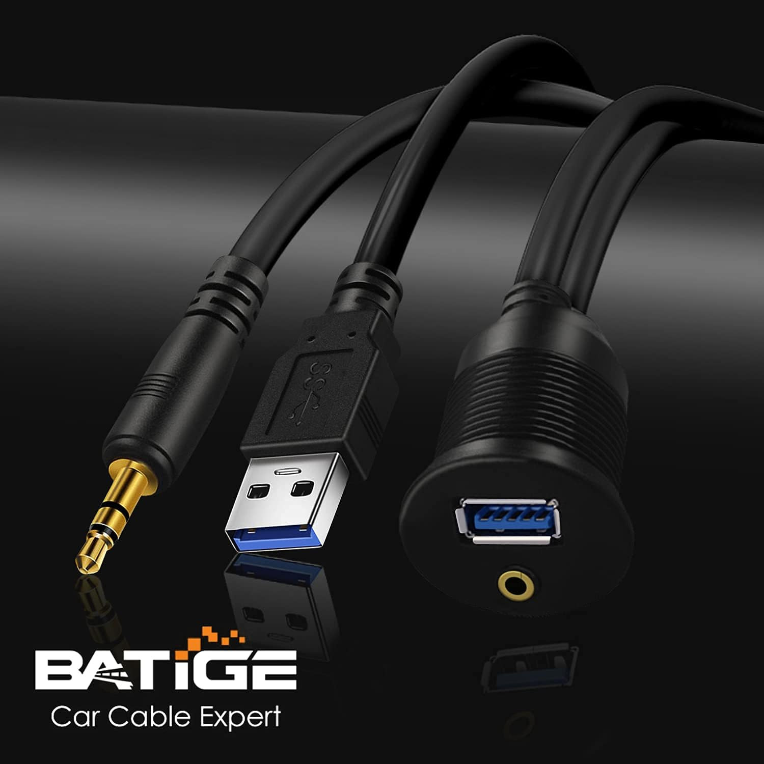 USB 3.0 & 3.5Mm Car Mount Flush Cable, 3Ft