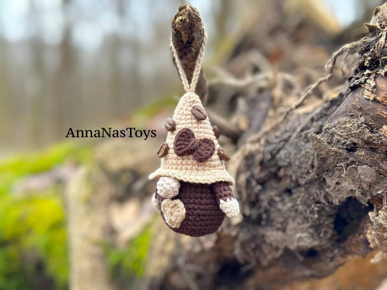 Coffee gnome keychain, Crochet PDF pattern gnome with coffee beens