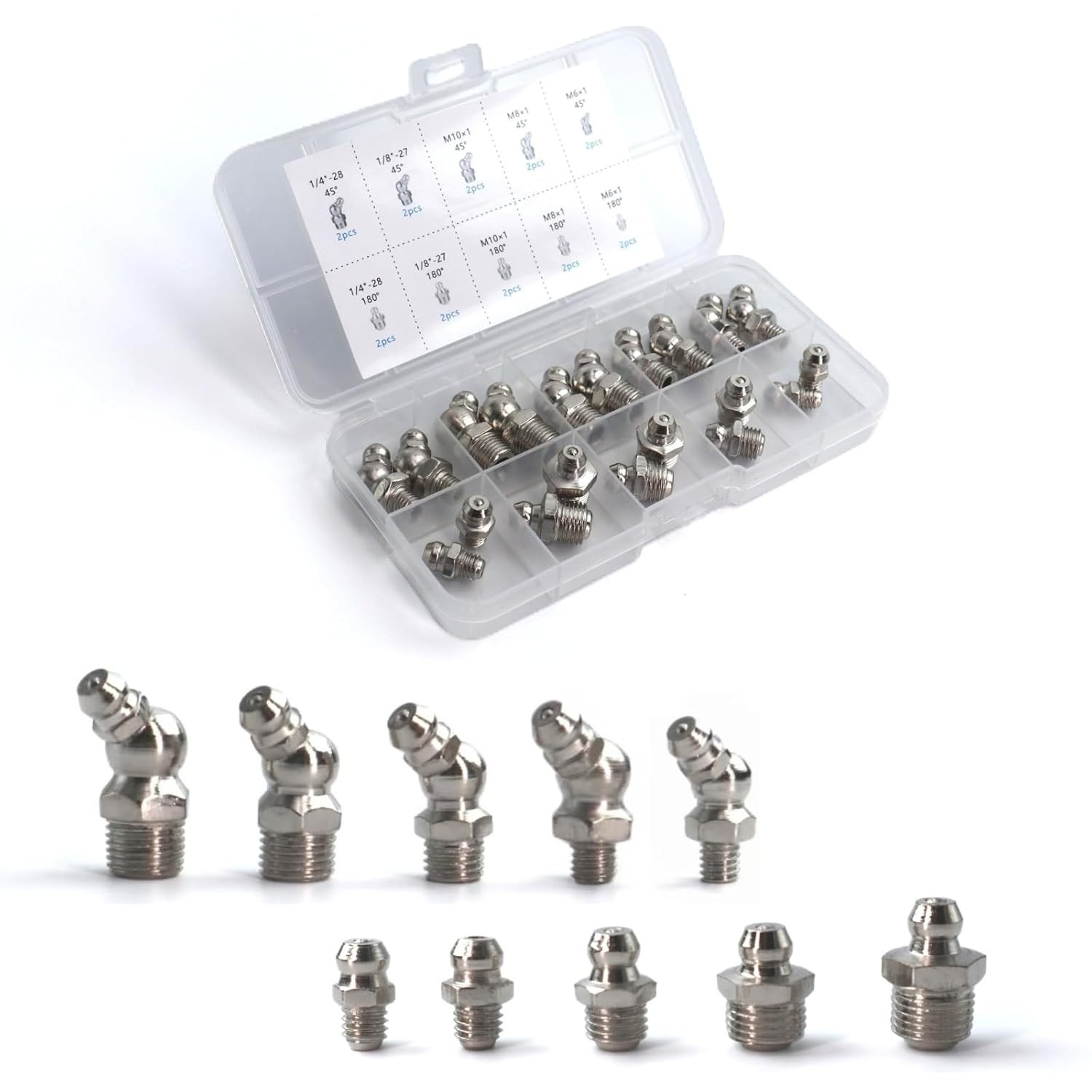 SAE & Metric Hydraulic Grease Gun Fittings Assortment 20 PCS Piece Grease